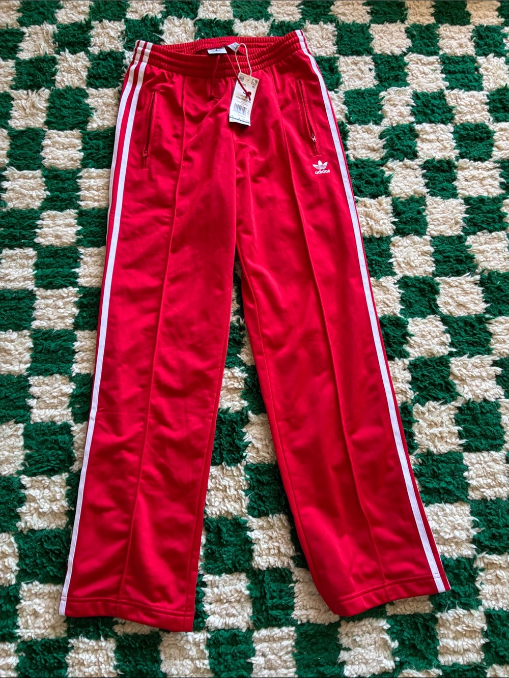 adidas Red Track Pants with White Side Stripes-NWT